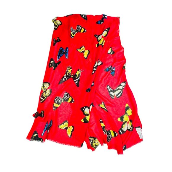 J. Crew Linen Blend Butterfly Print Red Scarf  - NWT - Picture 3 of 7